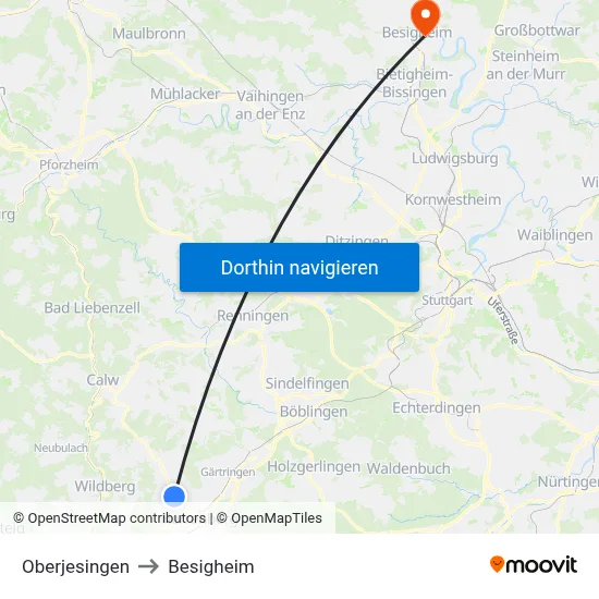 Oberjesingen to Besigheim map