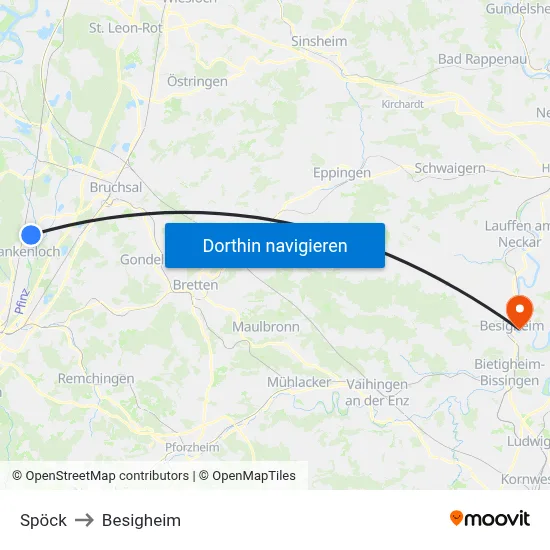 Spöck to Besigheim map