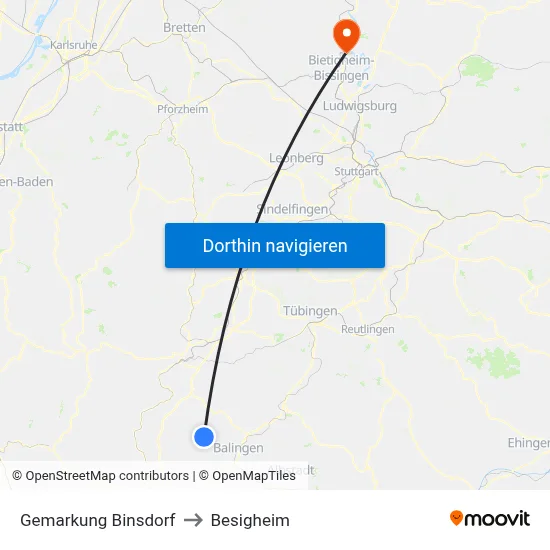 Gemarkung Binsdorf to Besigheim map