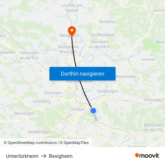 Untertürkheim to Besigheim map