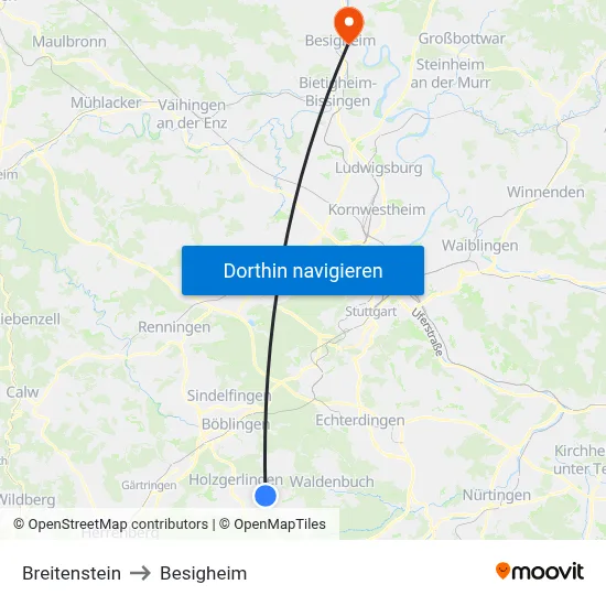 Breitenstein to Besigheim map