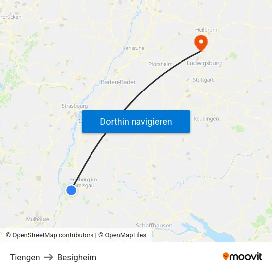 Tiengen to Besigheim map