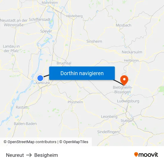 Neureut to Besigheim map