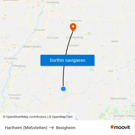 Hartheim (Meßstetten) to Besigheim map