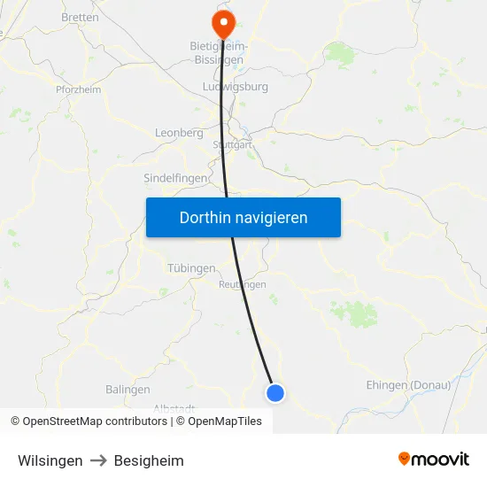 Wilsingen to Besigheim map