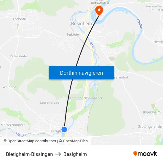 Bietigheim-Bissingen to Besigheim map