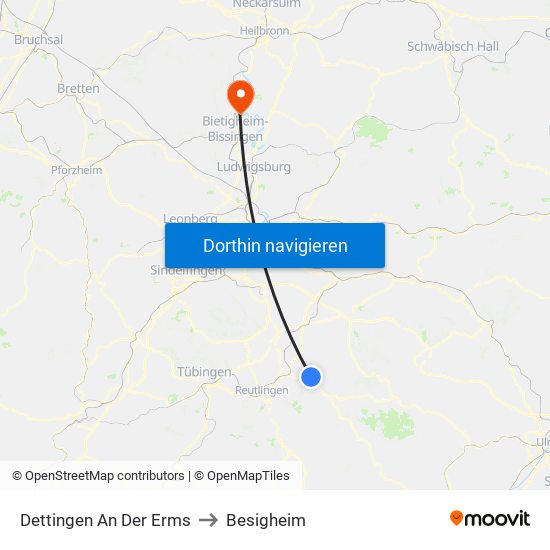 Dettingen An Der Erms to Besigheim map