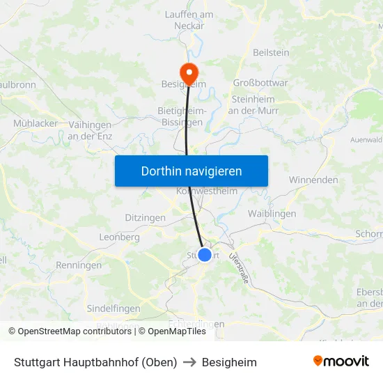 Stuttgart Hauptbahnhof (Oben) to Besigheim map