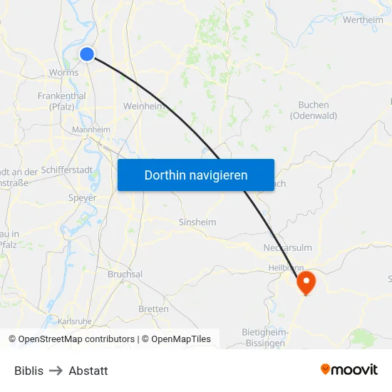 Biblis to Abstatt map