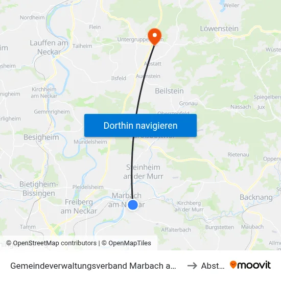 Gemeindeverwaltungsverband Marbach am Neckar to Abstatt map