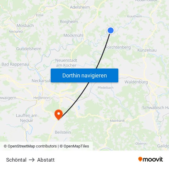 Schöntal to Abstatt map