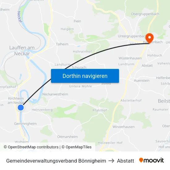 Gemeindeverwaltungsverband Bönnigheim to Abstatt map