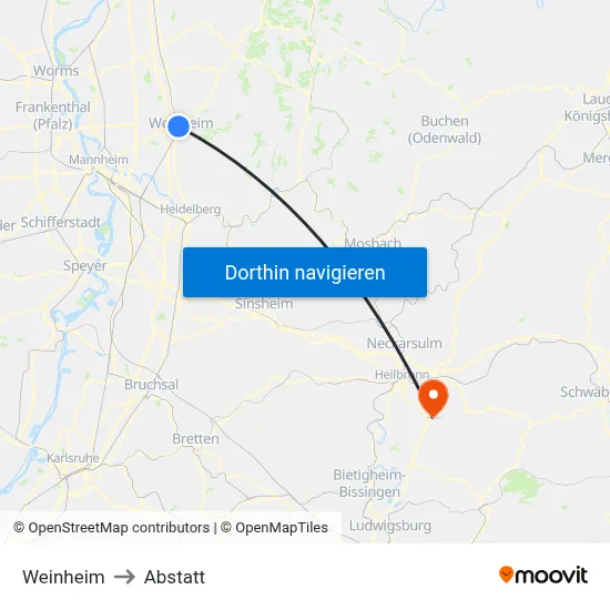 Weinheim to Abstatt map