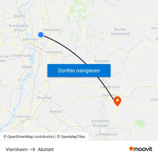 Viernheim to Abstatt map