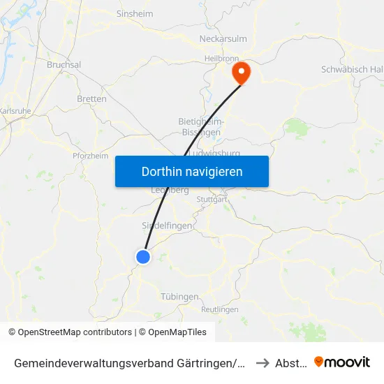 Gemeindeverwaltungsverband Gärtringen/Ehningen to Abstatt map