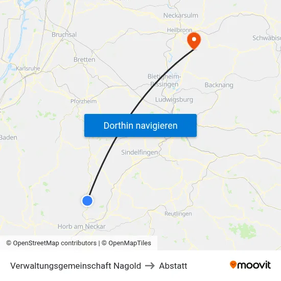 Verwaltungsgemeinschaft Nagold to Abstatt map