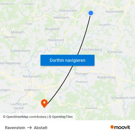 Ravenstein to Abstatt map
