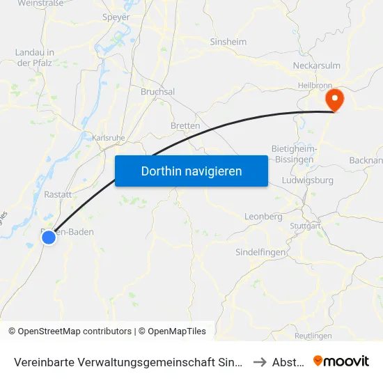 Vereinbarte Verwaltungsgemeinschaft Sinzheim to Abstatt map