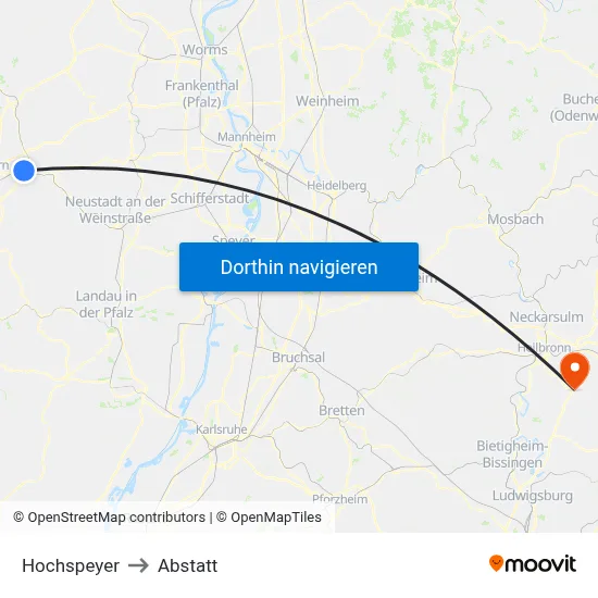 Hochspeyer to Abstatt map