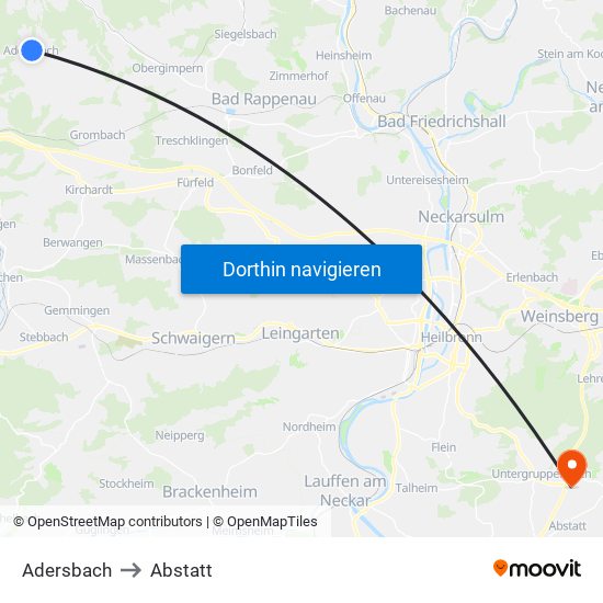 Adersbach to Abstatt map