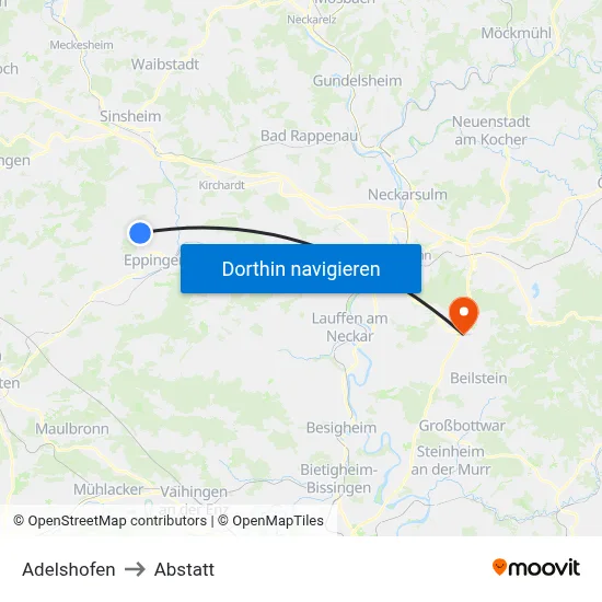 Adelshofen to Abstatt map