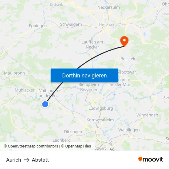 Aurich to Abstatt map