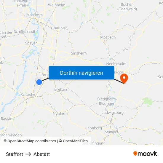 Staffort to Abstatt map