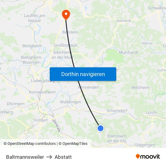Baltmannsweiler to Abstatt map