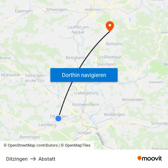 Ditzingen to Abstatt map