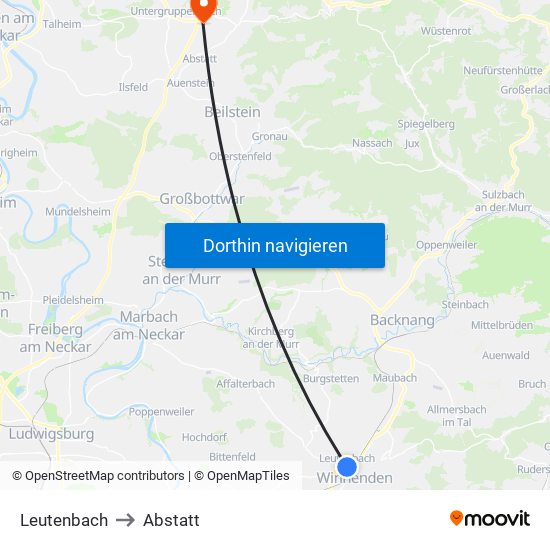 Leutenbach to Abstatt map
