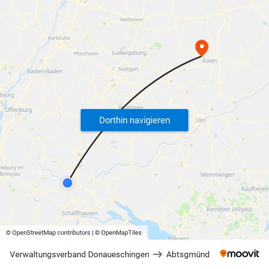 Verwaltungsverband Donaueschingen to Abtsgmünd map