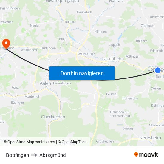 Bopfingen to Abtsgmünd map