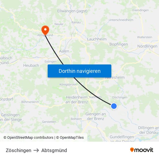 Zöschingen to Abtsgmünd map