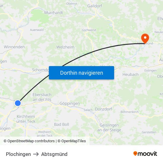 Plochingen to Abtsgmünd map