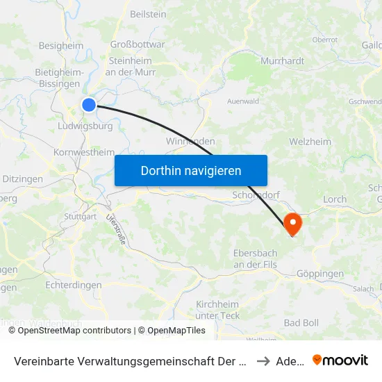 Vereinbarte Verwaltungsgemeinschaft Der Stadt Freiberg am Neckar to Adelberg map