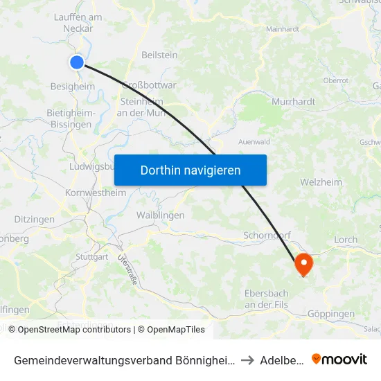 Gemeindeverwaltungsverband Bönnigheim to Adelberg map