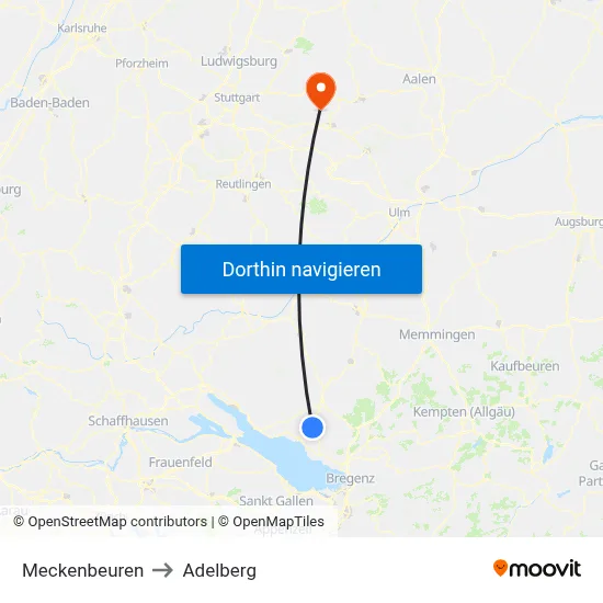 Meckenbeuren to Adelberg map