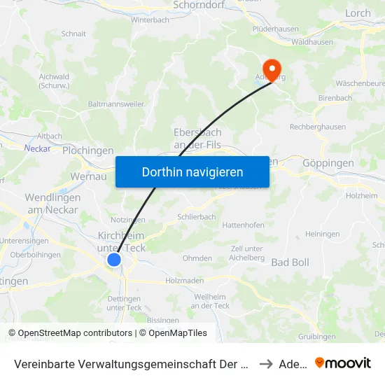 Vereinbarte Verwaltungsgemeinschaft Der Stadt Kirchheim Unter Teck to Adelberg map