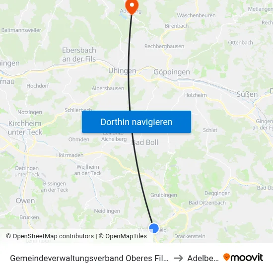 Gemeindeverwaltungsverband Oberes Filstal to Adelberg map