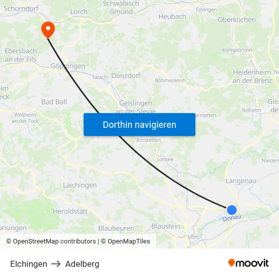 Elchingen to Adelberg map