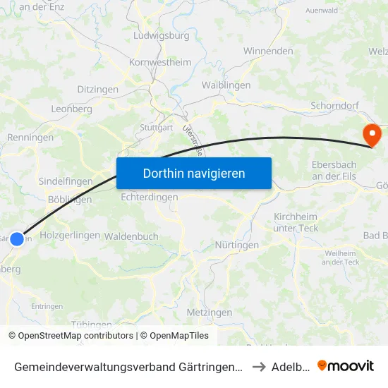 Gemeindeverwaltungsverband Gärtringen/Ehningen to Adelberg map