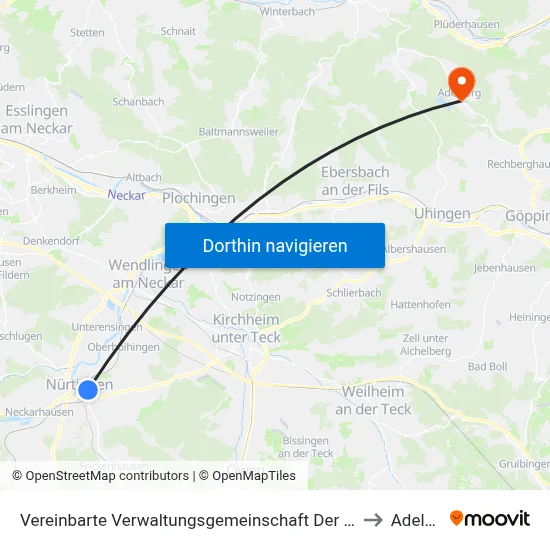 Vereinbarte Verwaltungsgemeinschaft Der Stadt Nürtingen to Adelberg map