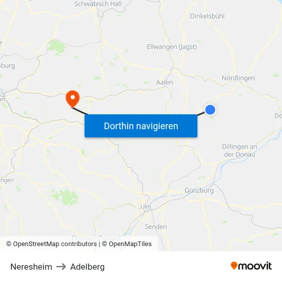Neresheim to Adelberg map