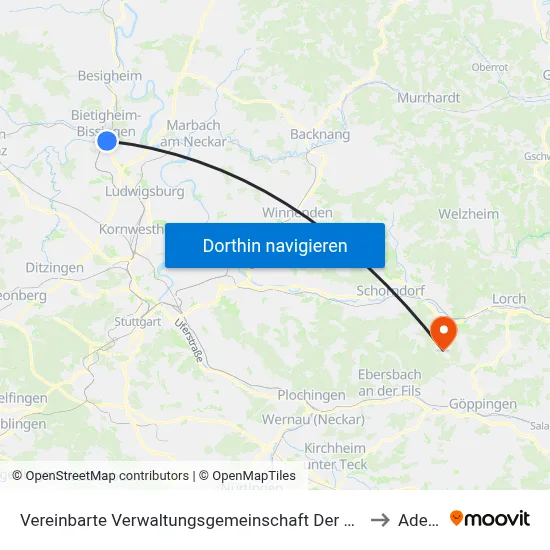 Vereinbarte Verwaltungsgemeinschaft Der Stadt Bietigheim-Bissingen to Adelberg map