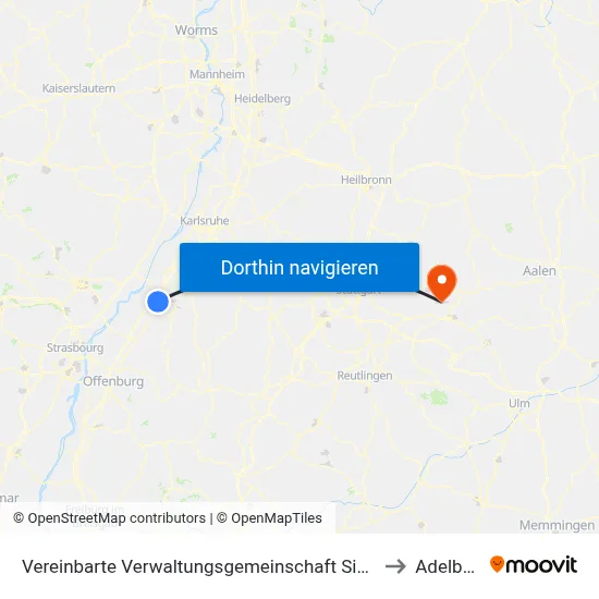 Vereinbarte Verwaltungsgemeinschaft Sinzheim to Adelberg map
