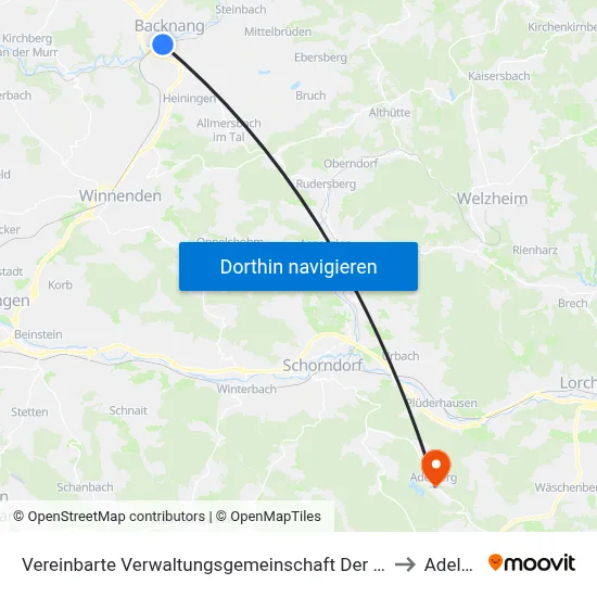Vereinbarte Verwaltungsgemeinschaft Der Stadt Backnang to Adelberg map