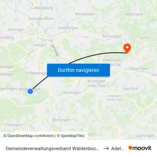 Gemeindeverwaltungsverband Waldenbuch/Steinenbronn to Adelberg map