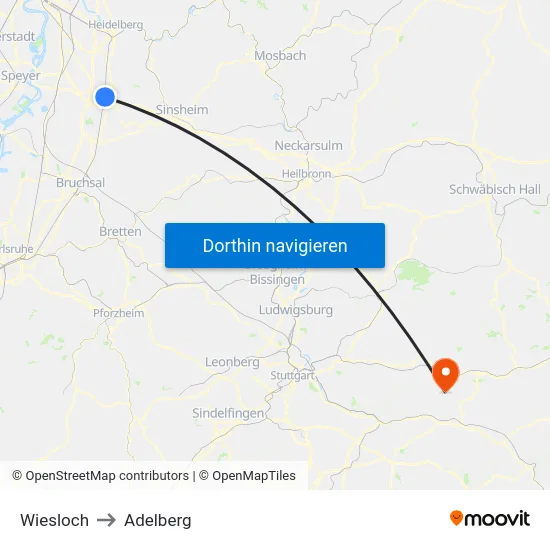 Wiesloch to Adelberg map