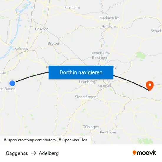 Gaggenau to Adelberg map