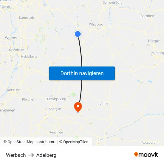 Werbach to Adelberg map